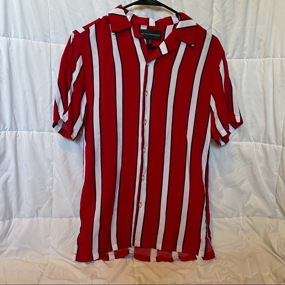 No Boundaries Red and White Striped Button Up